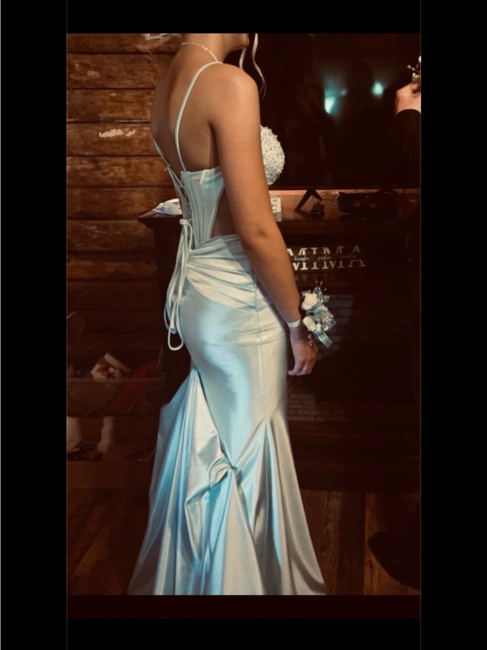 Light Blue Prom Dress with Front Slit - Picture 5 of 9